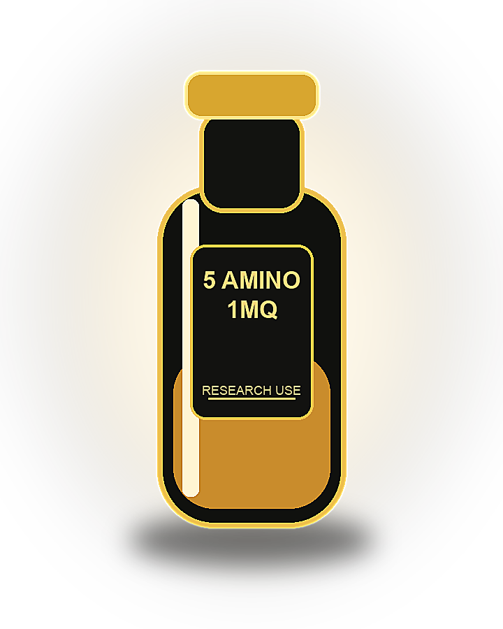 Gold product bottle labeled 5 Amino 1MQ