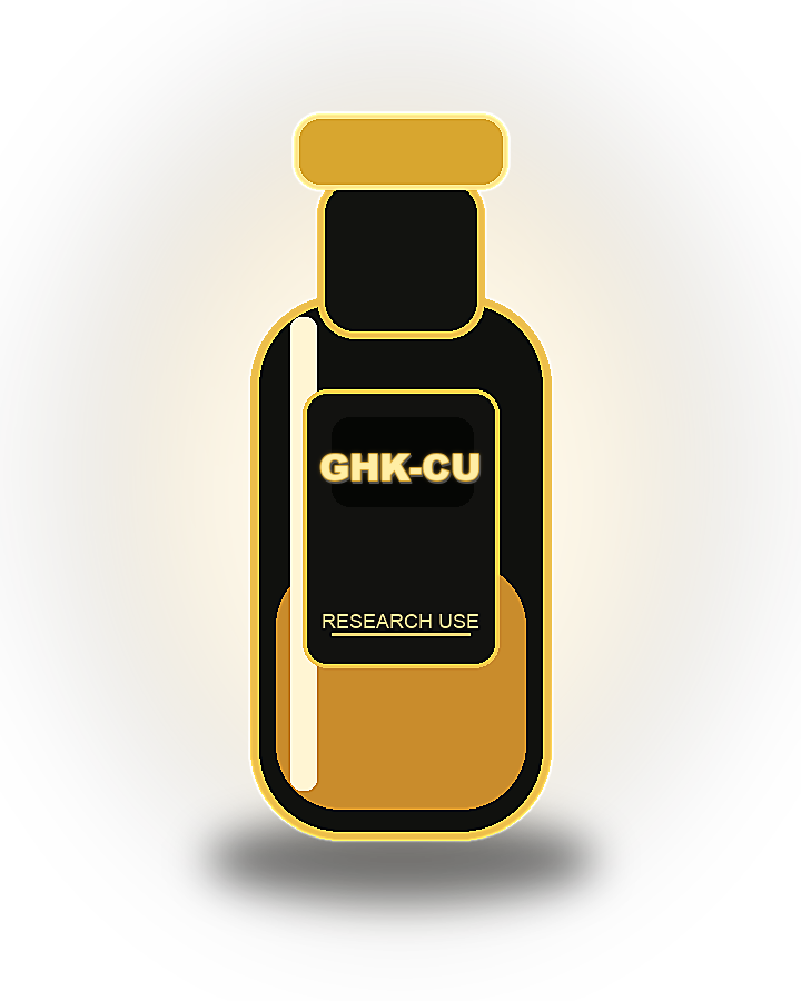 Gold product bottle labeled GHK-CU