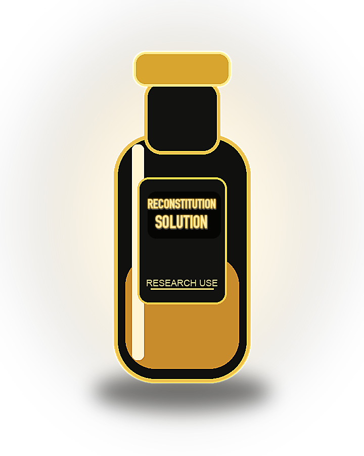Gold product bottle labeled Reconstitution Solution 10ml